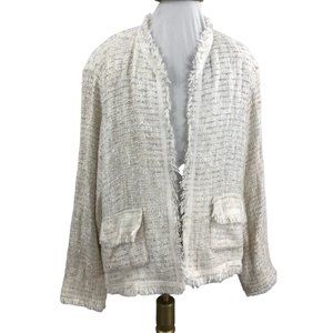 Tweed Fringe Metallic Threads Open Jacket Blazer Large Size 2 Chicos